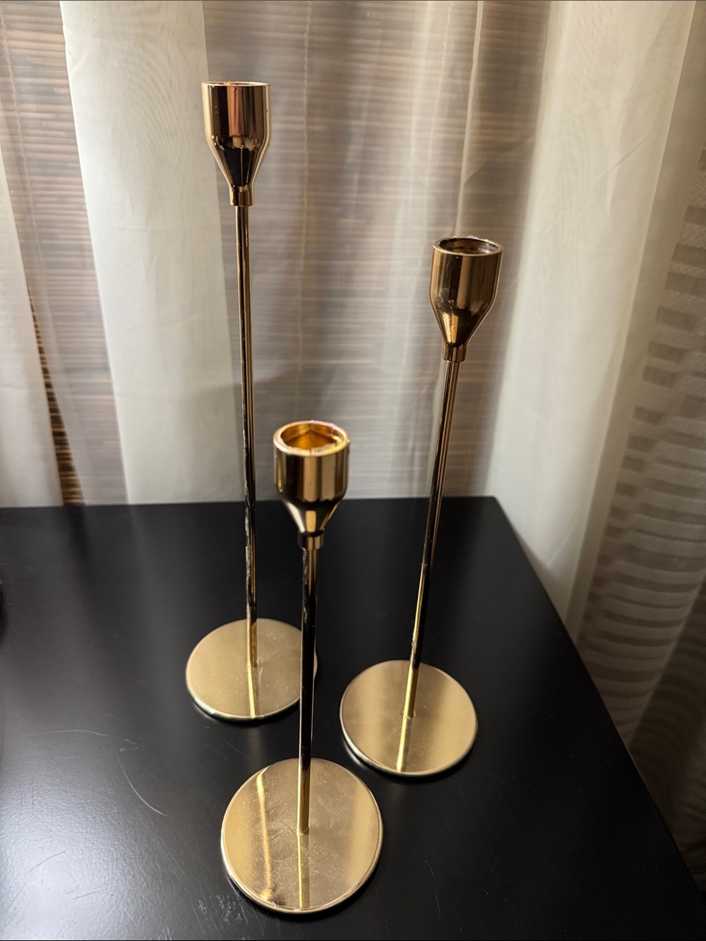 Set of 3 Gold Metal Taper Candle Holders